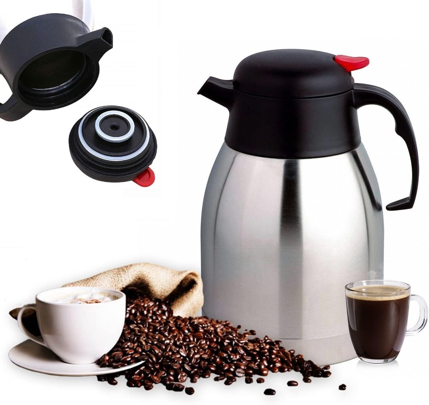 Vacuum Insulated Thermal Teapot Flask Stainless Steel Silver