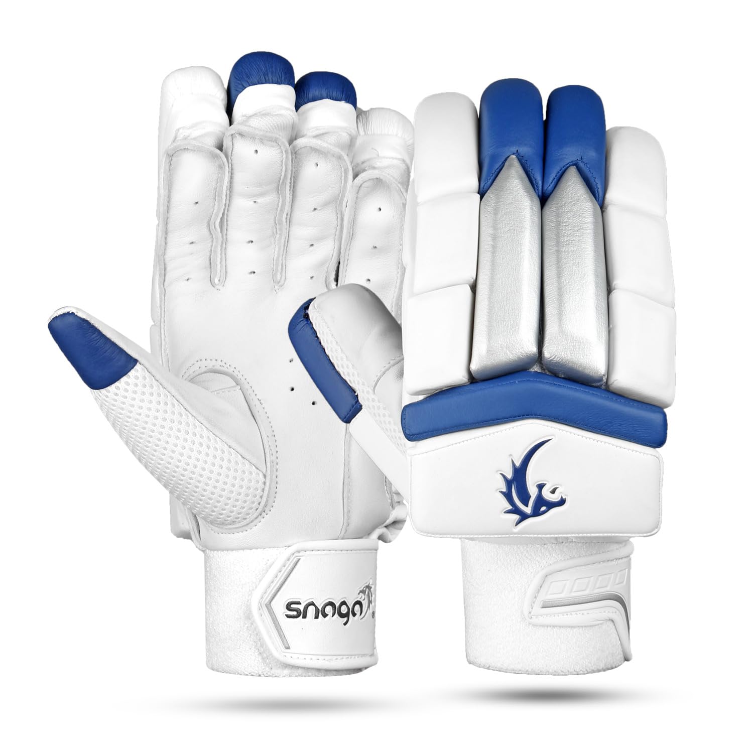 Snaga Apollo Premium Leather Cricket Batting Gloves, Blue and White (Youth)-image-24