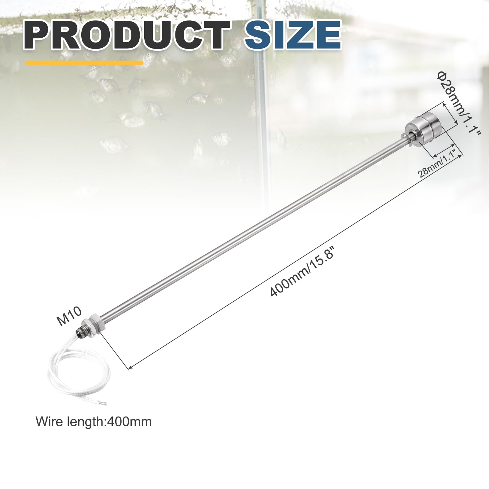 QUARKZMAN Interrupteur À Flotteur En Acier Inoxydable, Tige De 400mm 110V DC 0.2A Capteur De Niveau D'eau Vertical Filetage M10 Contrôleur De Niveau De Liquide Pour Pompe/Alarme 1 Pcs