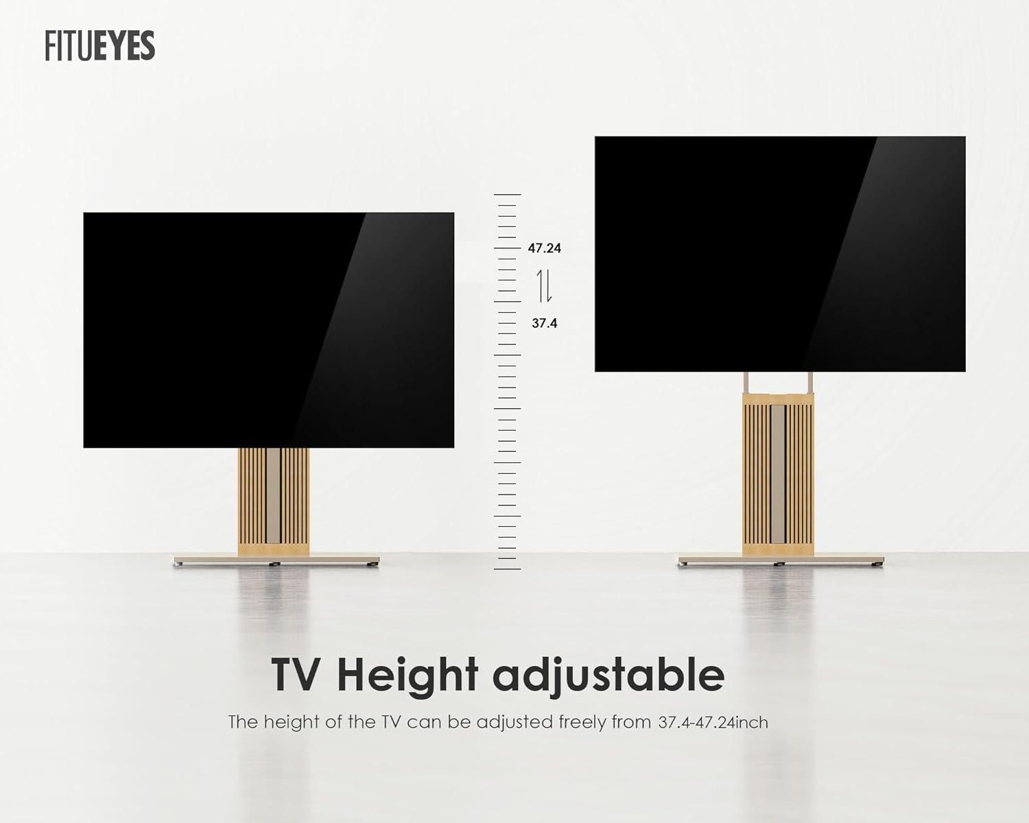 FITUEYES Design Wood TV Stand Swivel Mount with Hidden Back Storage for 55-88 inch TV Screens, Scandinavian Style Tall Floor TV Stand for Home Decor with Reinforced Base, Zen Series,Morandi Grey