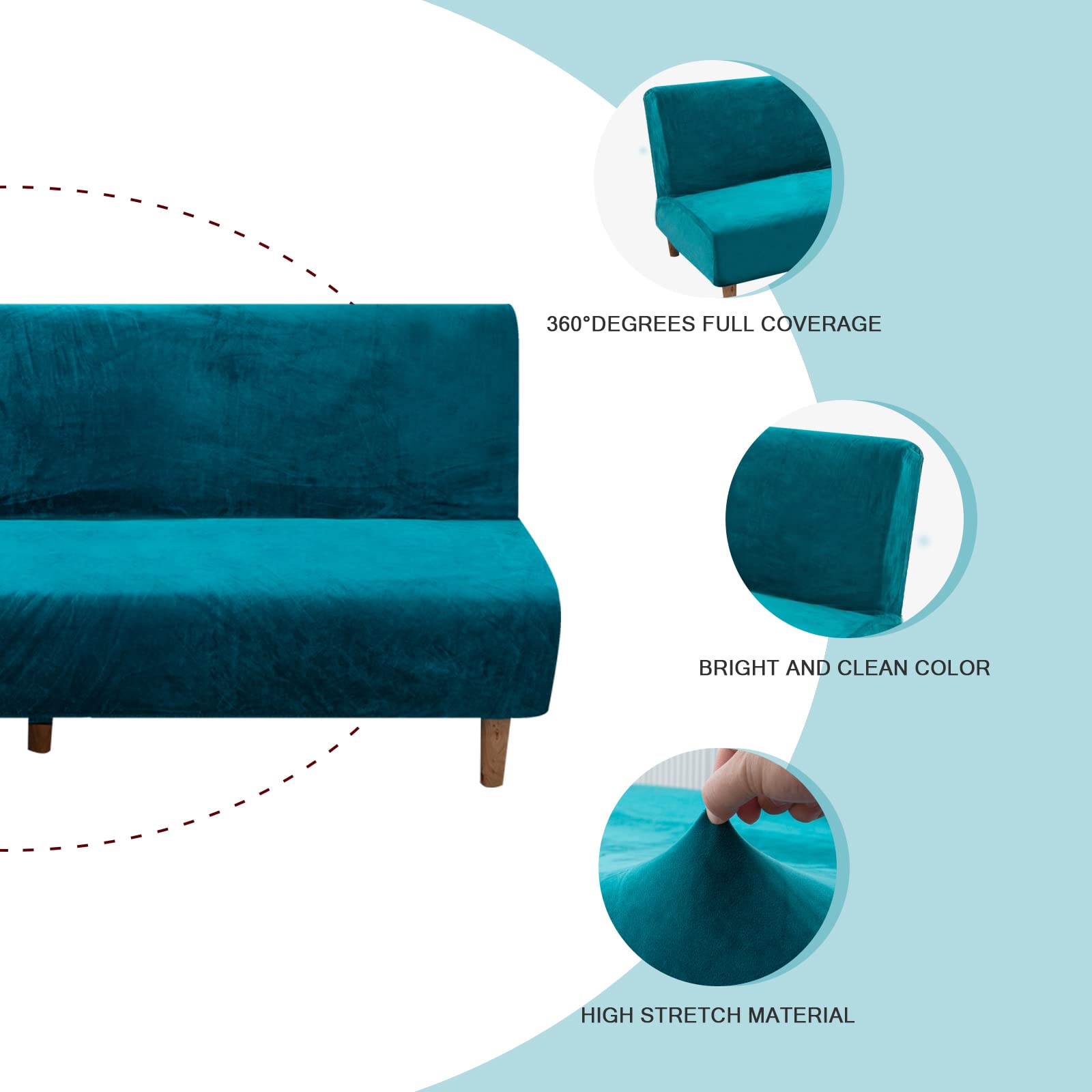 Lydevo Copridivano 3 Posti Senza Braccioli Elasticizzato Universale, Copridivano Letto Pieghevole Clic Clac Lavabile Rimovibile Estraibile, Fodera per Divano Futon per Soggiorno Casa,Samt Verde