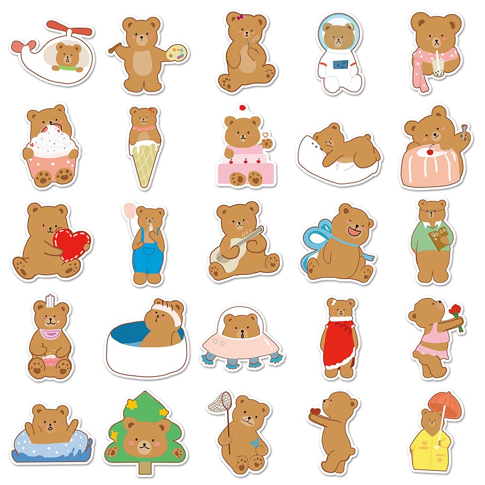 Lovely Bear Vinyl Stickers, 50 PCS Waterproof Illustrated Animal Decals for Laptops Scrapbooking, Journals, Notebooks - Image 3