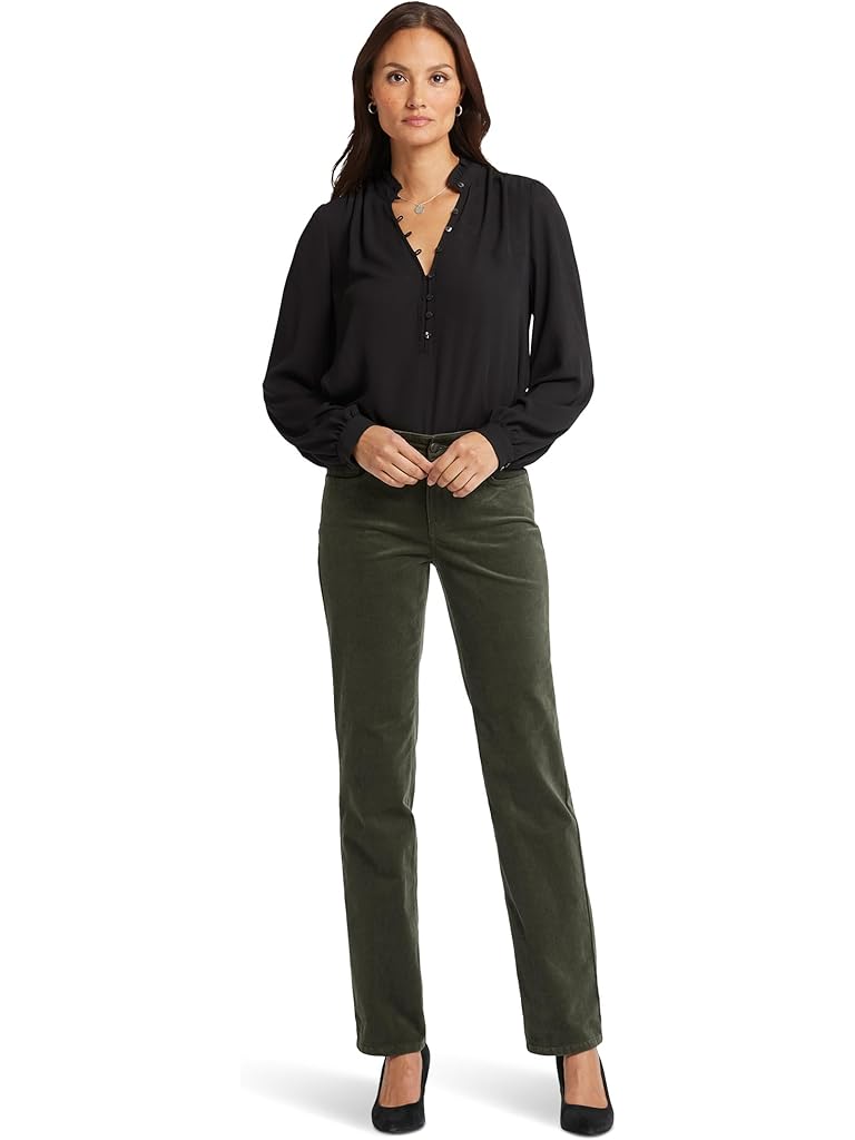 Olive NYDJ Petite Marilyn Straight Corduroy Pants in Vine Leaf