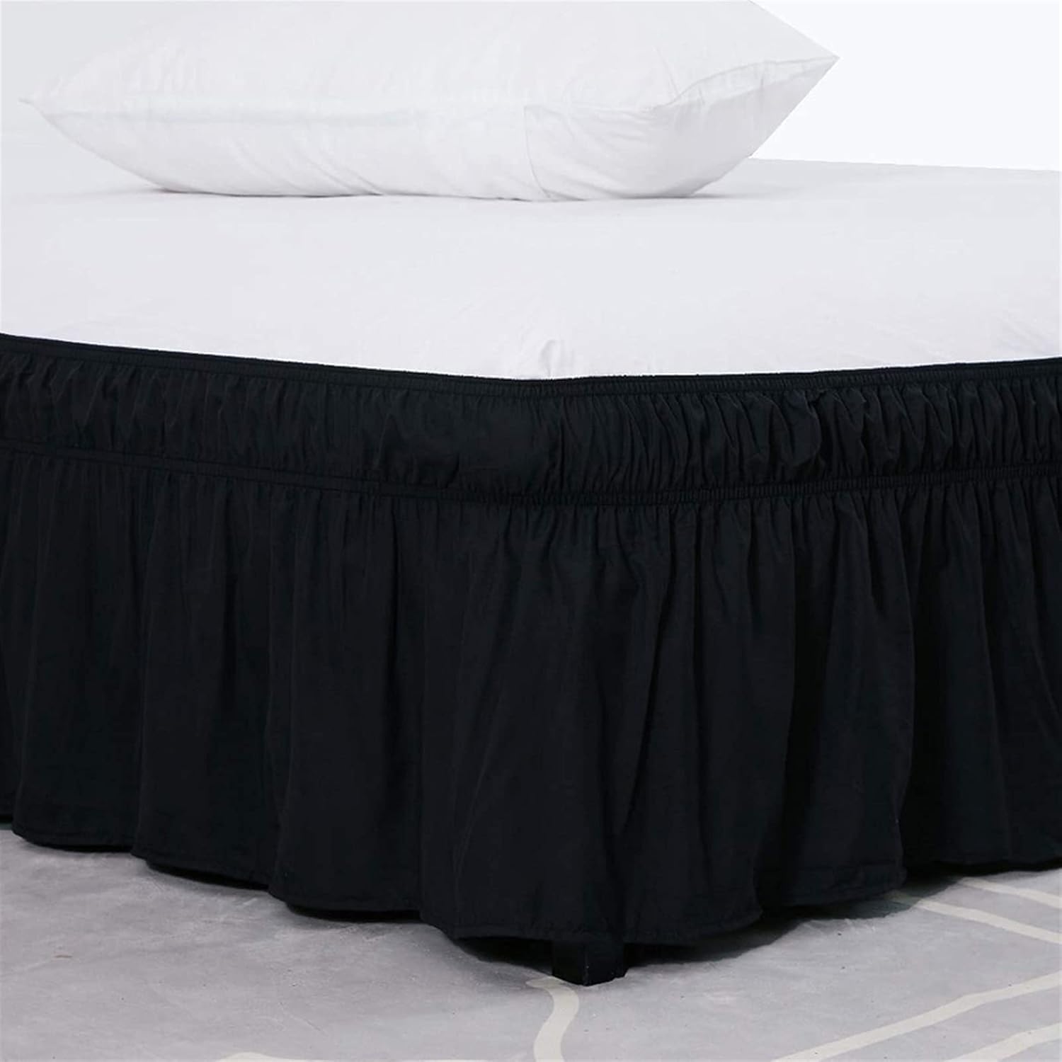Jupe de lit style hôtel noire 120x200x38cm à ourlet élastique