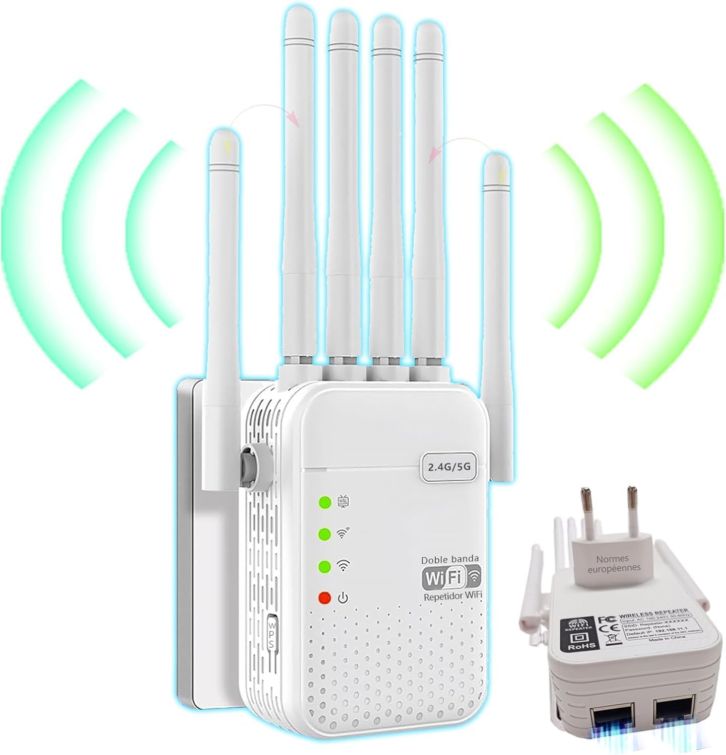 Répéteur WiFi Puissant, Amplificateur WiFi de dernière Technologie,6 Antennes,Couvrant Une Superficie de 9800m²,2 Ports LAN,Répéteur WiFi pour la Maison et Le Bureau-R08