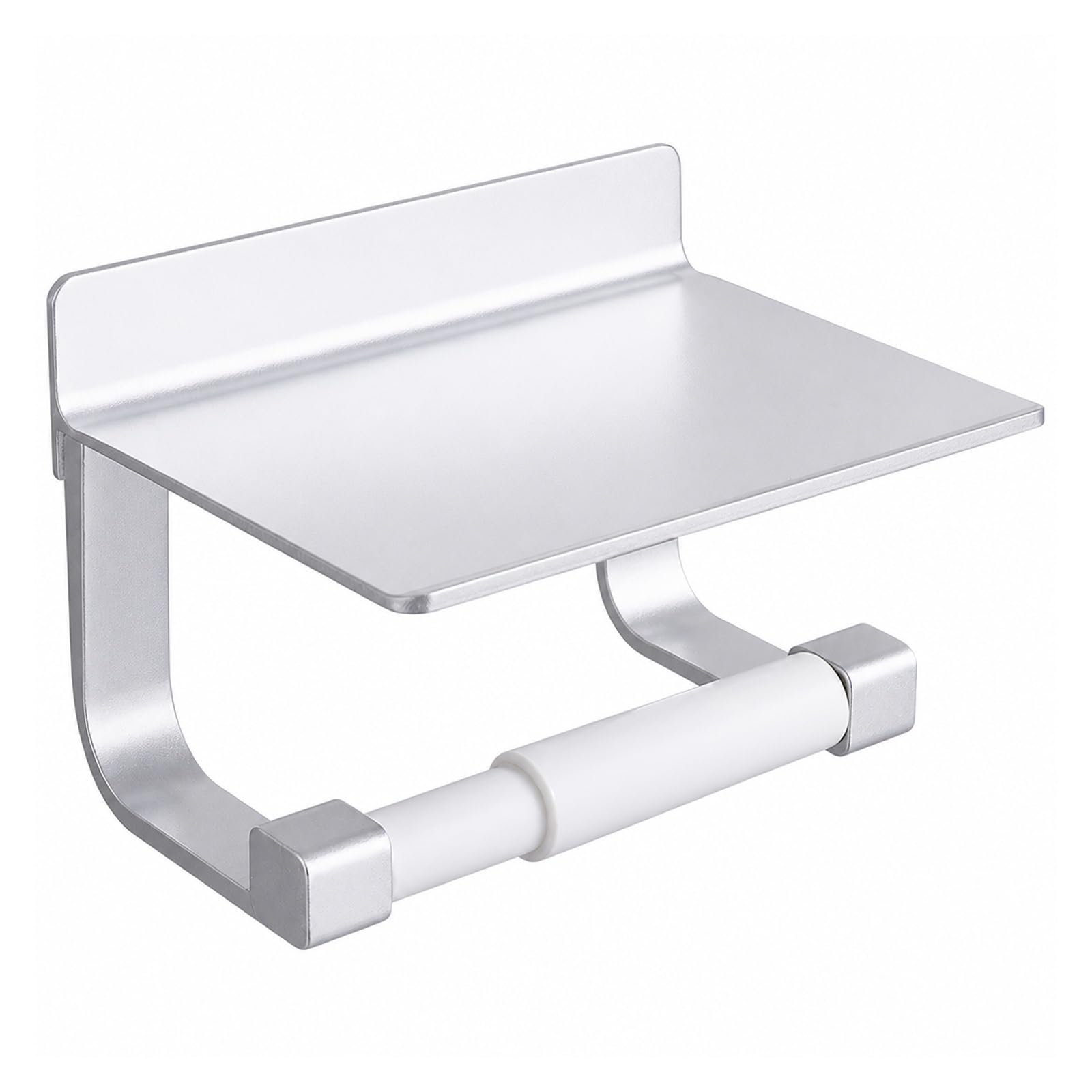 Aluminiowy uchwyt na papier toaletowy | Wielokolorowy standard do łazienki: aluminiowy schowek 2 w 1 bez wiertarki z półką na telefon(Silver)