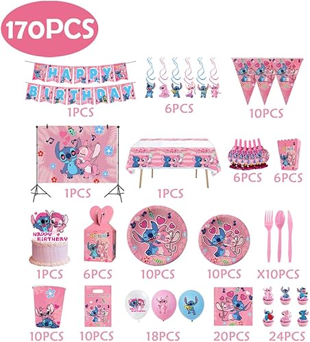 Miniatura 2 de 170 piezas de decoración de fiesta de puntada para niñas, niños, fiesta de cumpleaños, juego de globos, decoración de pastel de cumpleaños,