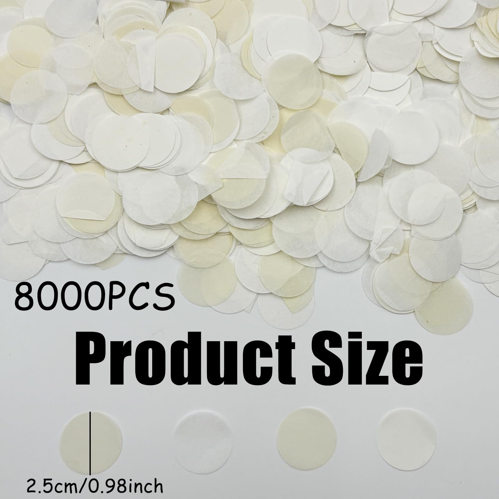 8000 szt. 2,5 cm biała kość słoniowa okrągłe konfetti z chusteczkami, okrągły papier do balonów, okrągłe papierowe konfetti na przyjęcie weselne, na dekoracje urodzinowe, rocznicę, zaręczyny