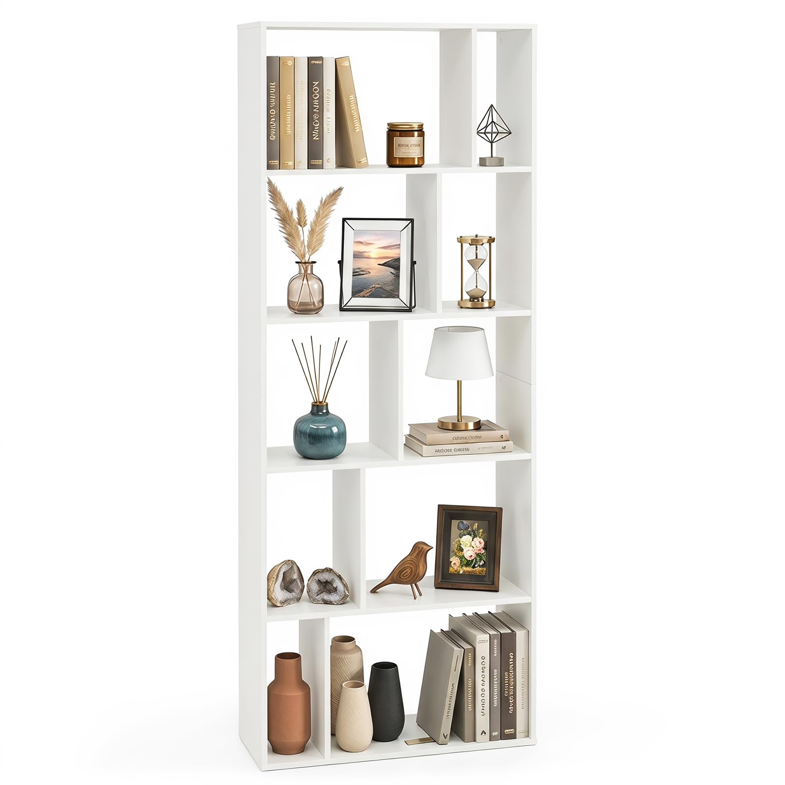 COSTWAY 8/10-Cube Geometric Bookshelf (White, 62 x 23.5 x 165 cm)