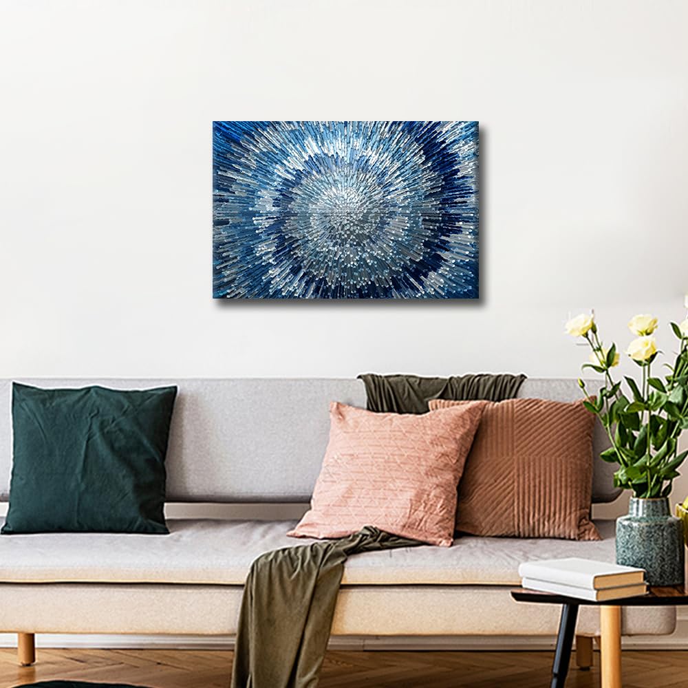 Canvas Wall Art Modern Abstract Blue Textured Background Painting Framed Print Ready to Hang for Living Room Bedroom Bathroom Home Wall Decor 16x24inch - Image 2