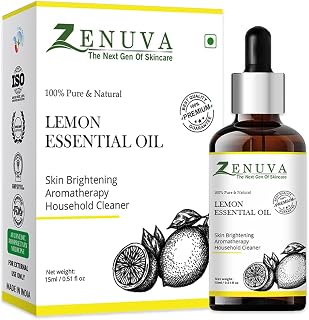 Lemon Essential Oil 15 ml | Pure & Natural | Therapeutic Grade for Skin Brightening, Hair & Massage | Household Cleaning | Oil for Face | All Skin Types | Aromatherapy for Men & Women