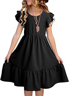 Teen Girls Dresses Kids Double Layer Ruffle Sleeve Dress Size 6-15 Years - Buy now