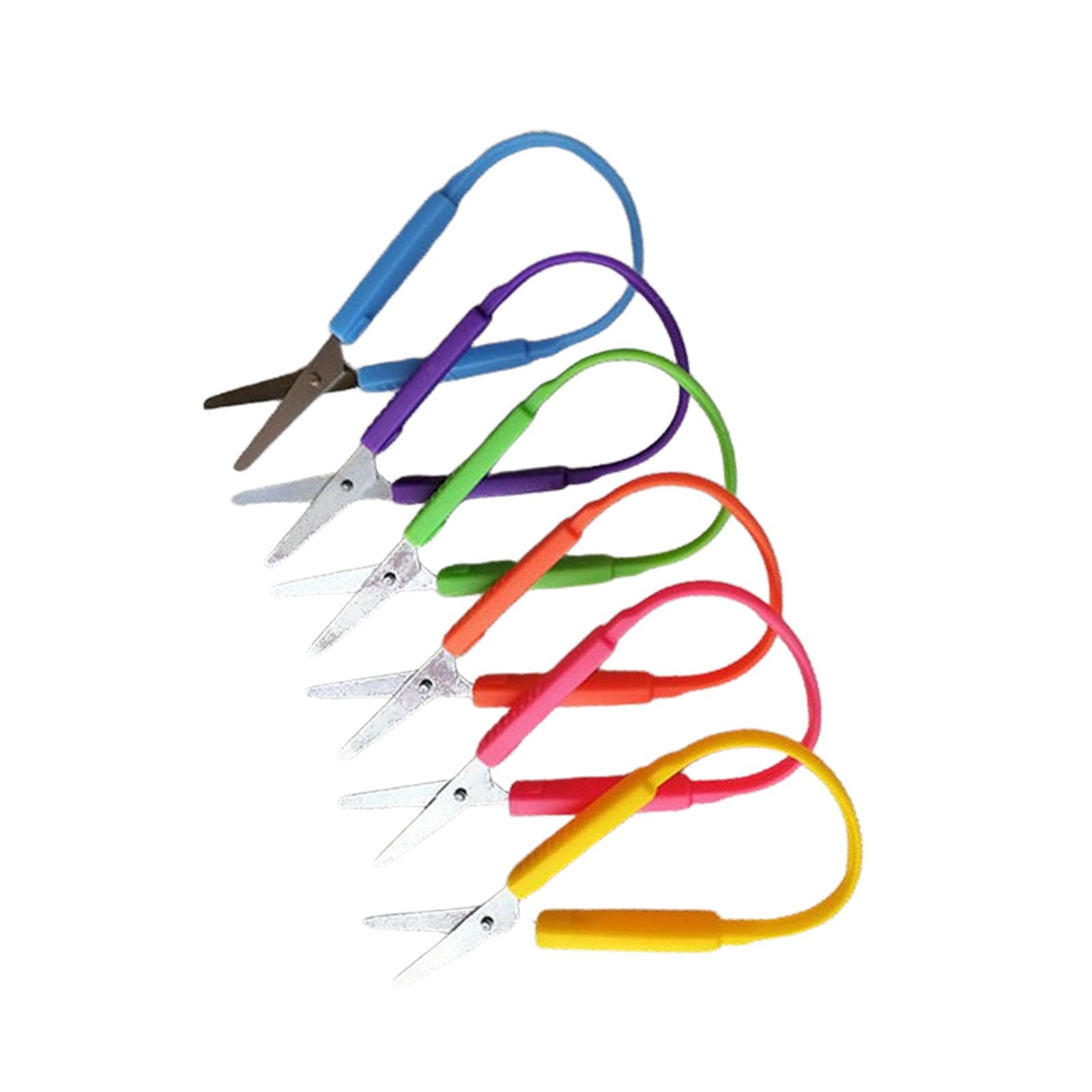 6pcs Mini Loop Scissors, Self-Opening Adaptive Design Scissor, 14cm Colorful Handle Safety Scissors for Kids Children Schools Special Need