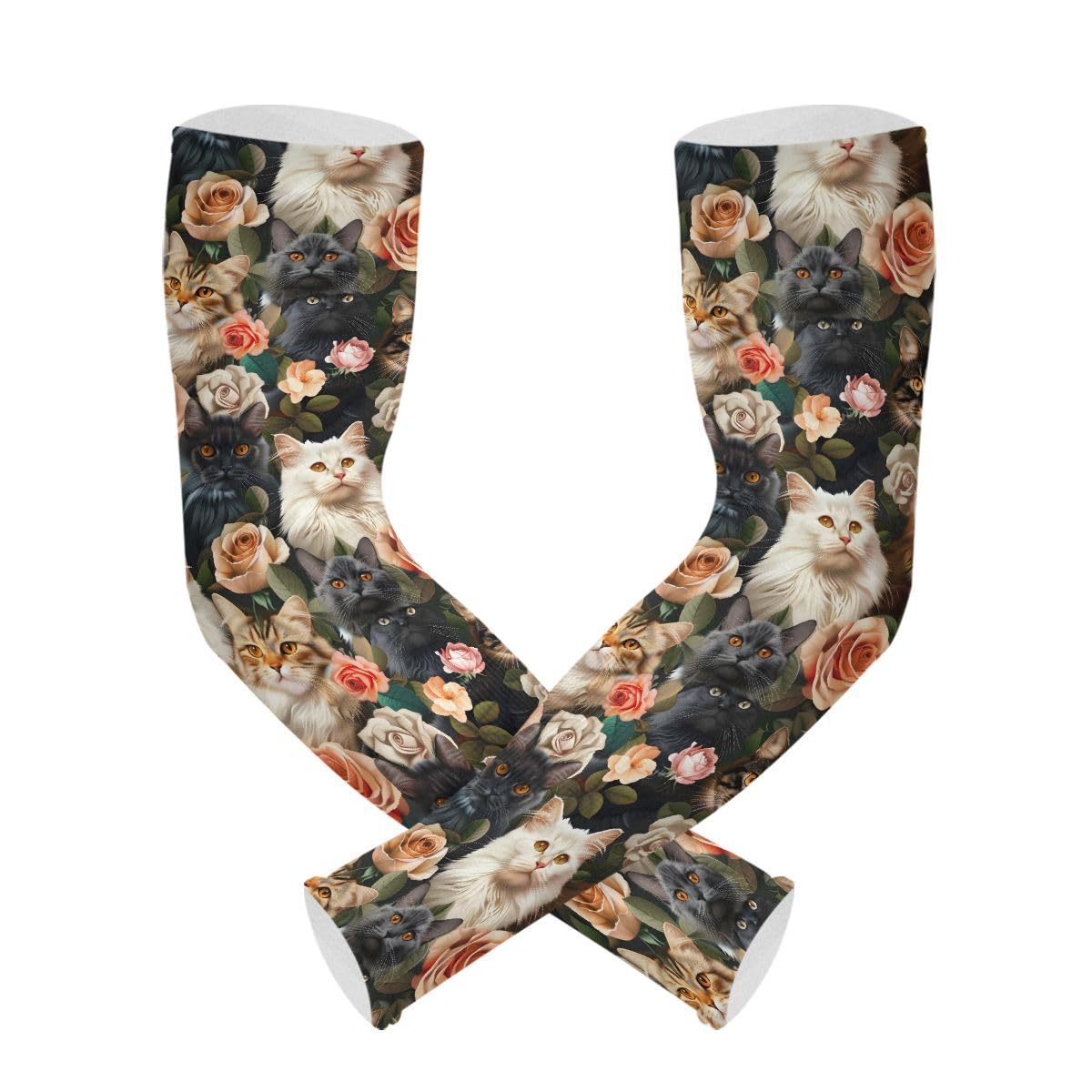 ALAZA Beautiful Cat Rose Gardening Sleeves Cooling Arm Sleeves Sun Protection Thumb Hole Arm Covers for Women Men