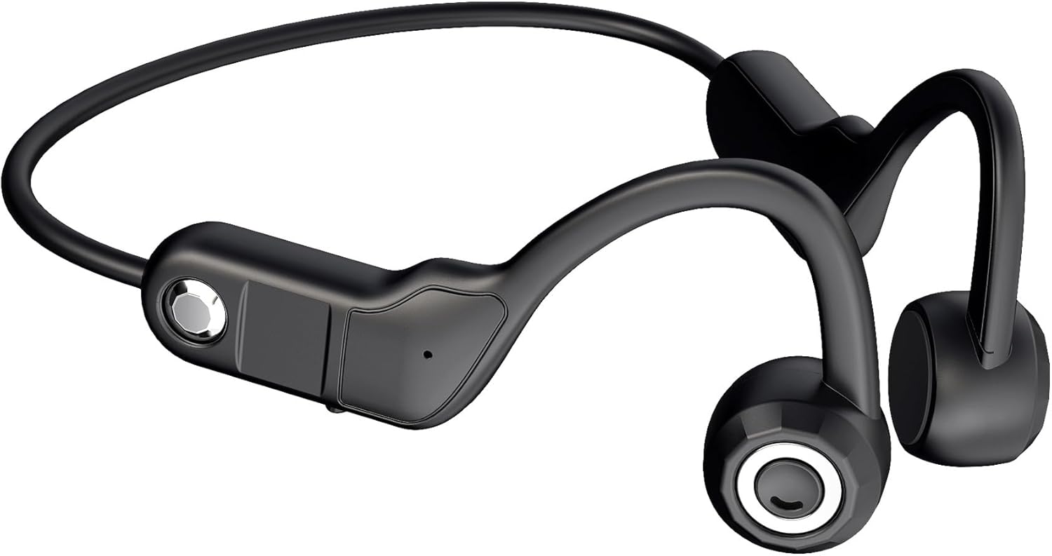Bone Conduction Headphones Sport Open Ear Headphones Wireless Bluetooth 5.3 Air Conduction Headphone Built-in Mic, IP68 Waterproof Earbuds,22g,16mm Speaker Driver Unit, Black