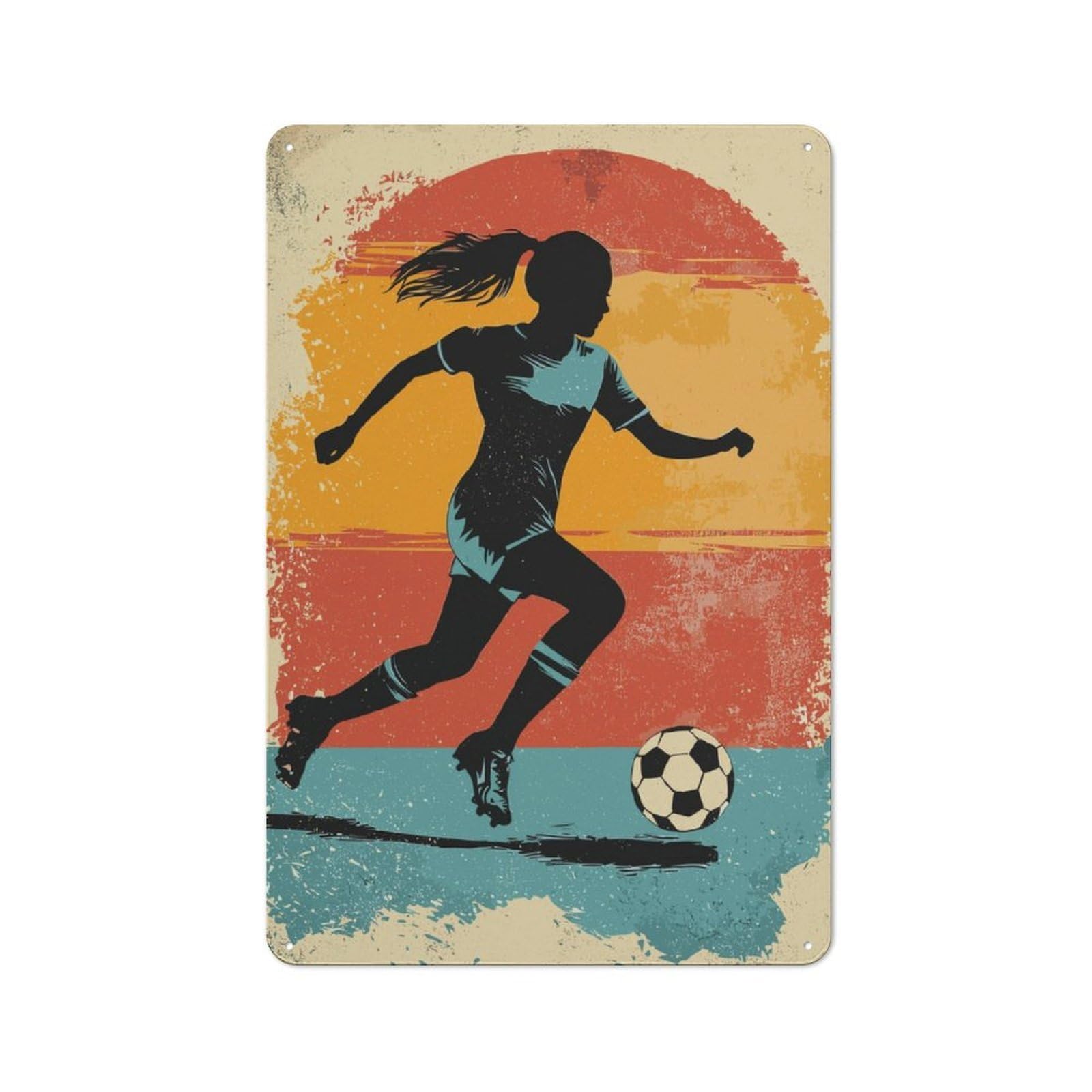 Junmoney Soccer Player Silhouette Retro-Style Metal Plaque 30X20cm For Garage Or Workshop, For Garage, Workshop And Man Cave Decoration