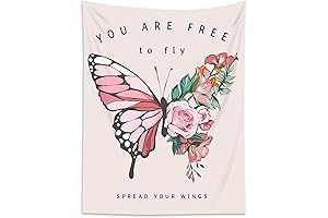 Pink Butterfly Tapestry Wall Hanging Spring Flowers Botanical Plants Motivational Quotes Aesthetic Vertical Retro Tapestry