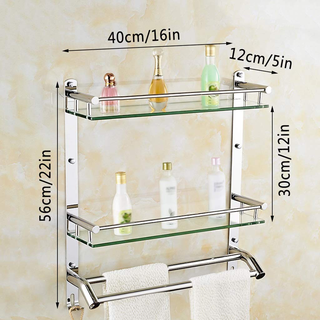Estante de cristal para baño con toallero doble y gancho, estante de almacenamiento montado en la pared para cocina y ducha, organizador elegante y funcional para uso doméstico