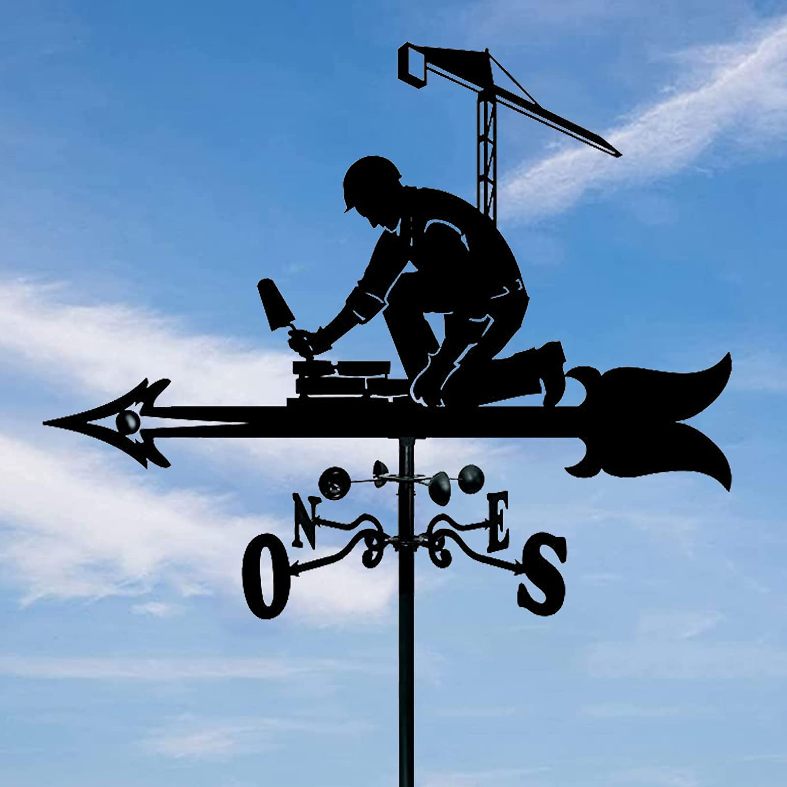 Creativo Muratore Sculture Weathervane Strumento di misurazione Banderuola Indicatore di direzione della banderuola in Acciaio Inossidabile per l'ornamento del Cortile del Patio del Giardino