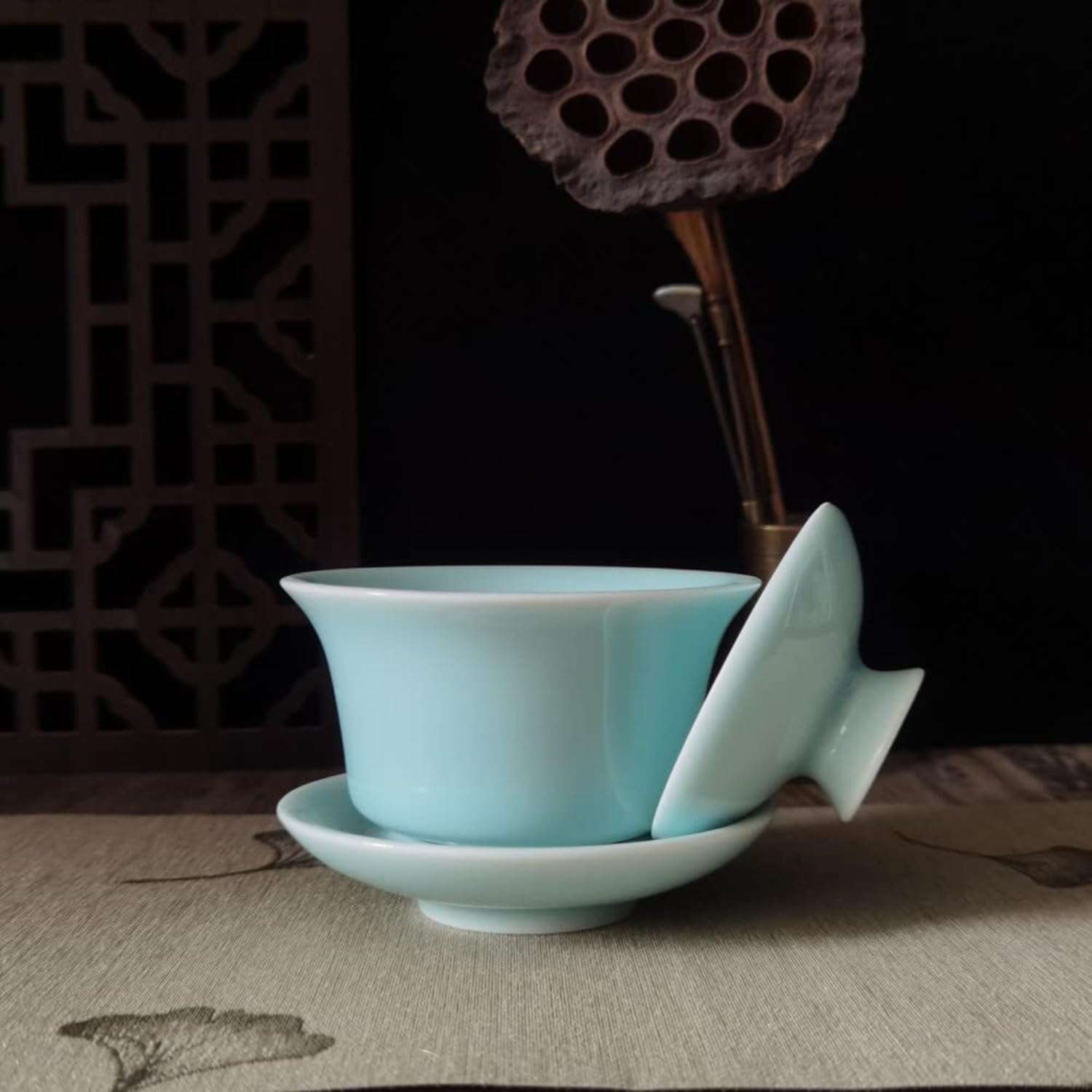 Chinesische Celadon Gaiwan Teetasse - 5-Unzen-Porzellan mit Deckel, glasiertes Crackle-Finish für Kung-Fu-Zeremonie, Geschenk für Teeliebhaber (green4)