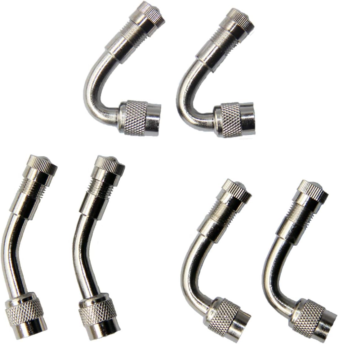 WOSITE 6-Pack Chrome 45 Degree 90 Degree 135 Degree Angled Wheel Tire Tyre Valve Stem Extension Adapter for Car Motorcycle Bike Truck RV's Scooter Universal Extenders