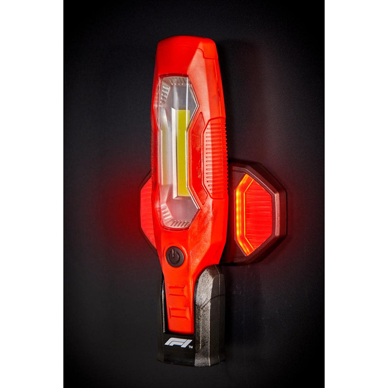 Formula 1 10822 COB-LED - Lampada da Lavoro per Officina, 600 Lumen, Ricaricabile con USB, con Gancio per appenderlo, Magnete, per Auto, Officina, Rosso/Nero