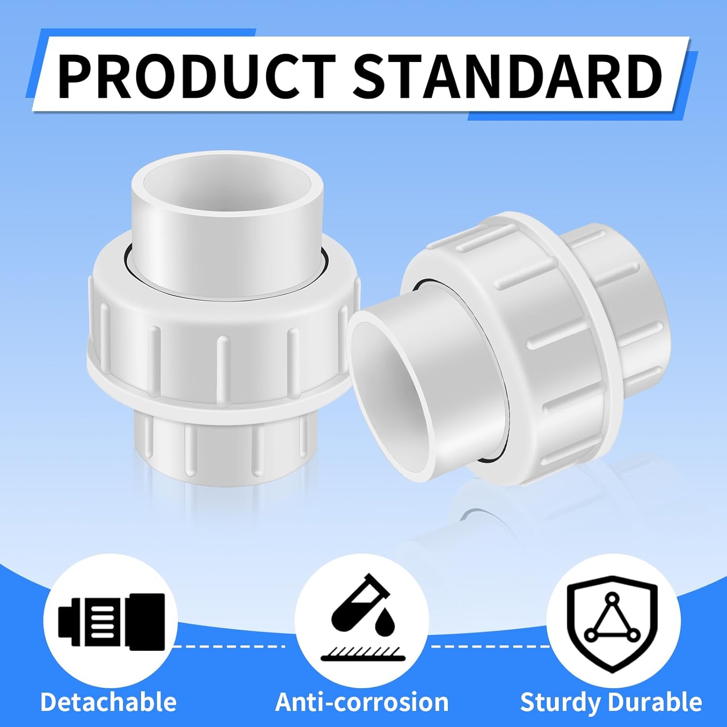 FANOVO 2 inch PVC Union Coupling, 2Pack Schedule 40 Slip Socket Pipe Fitting Unions 2'' PVC Connector Joint Adapter, for Swimming Pool Pump Industrial Pipeline System