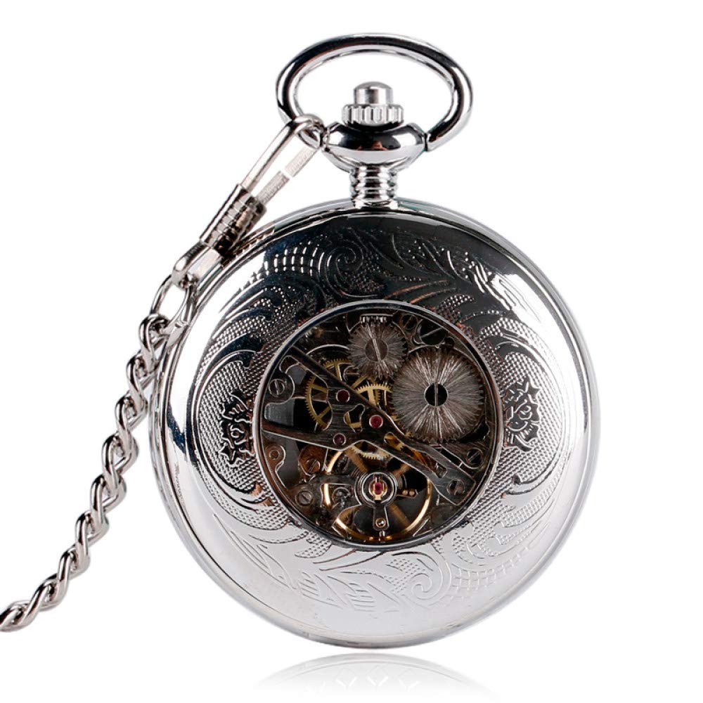 Luxus Mode Silber Schild Design Taschenuhr Männer Frauen Uhr Mechanische Handwindungskette