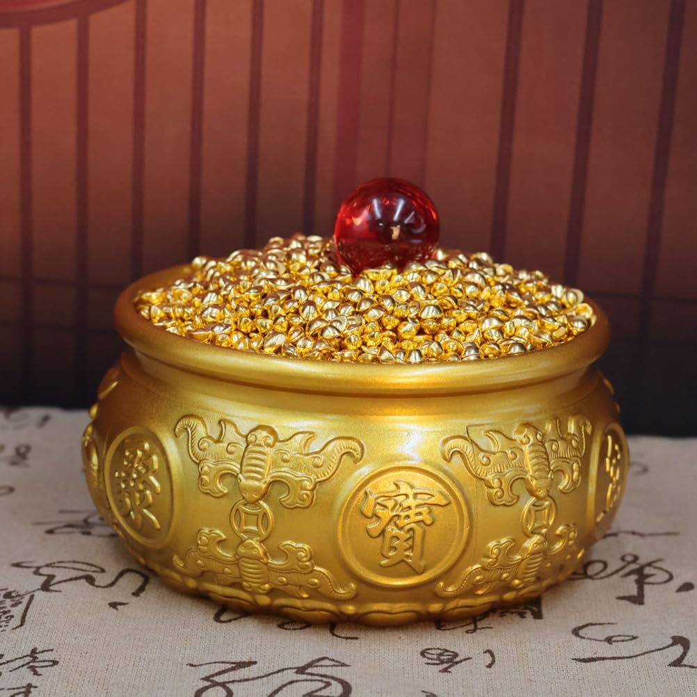 Chińska umywalka skarbów Wystrój feng shui Mosiężne bogactwo Pieniądze Powodzenia Miska skarbów Monety Przechowywanie zmian Pomyślne ozdoby Biuro Zawiera małe sztabki złota,L