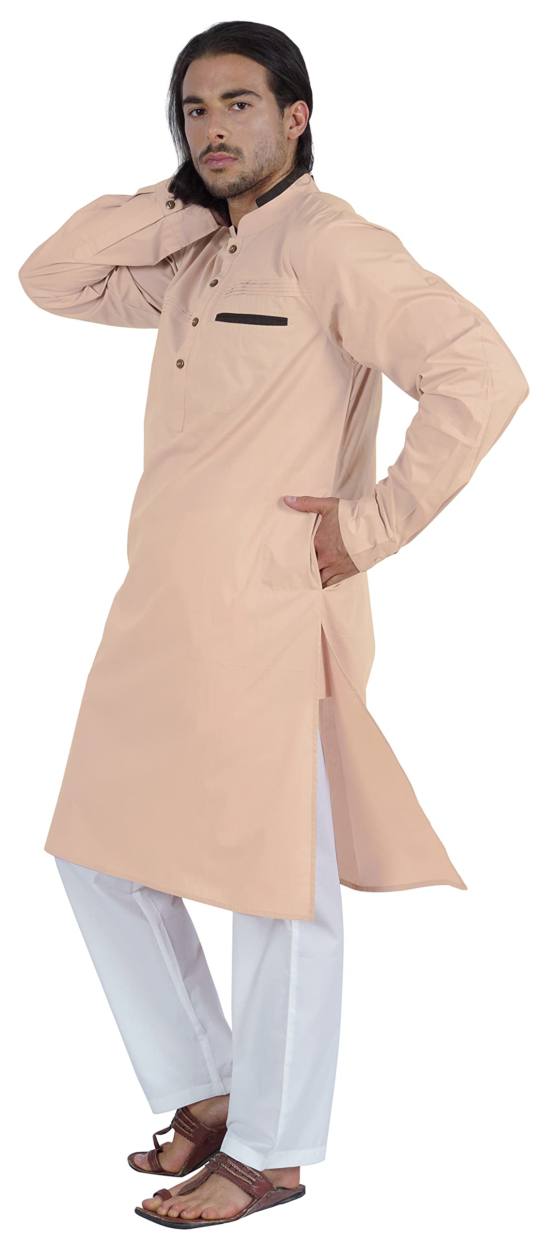 Atasi Herren Henley Welt Tasche Lange Kurta Feste Indische Ethnische Kleidung Für Männer