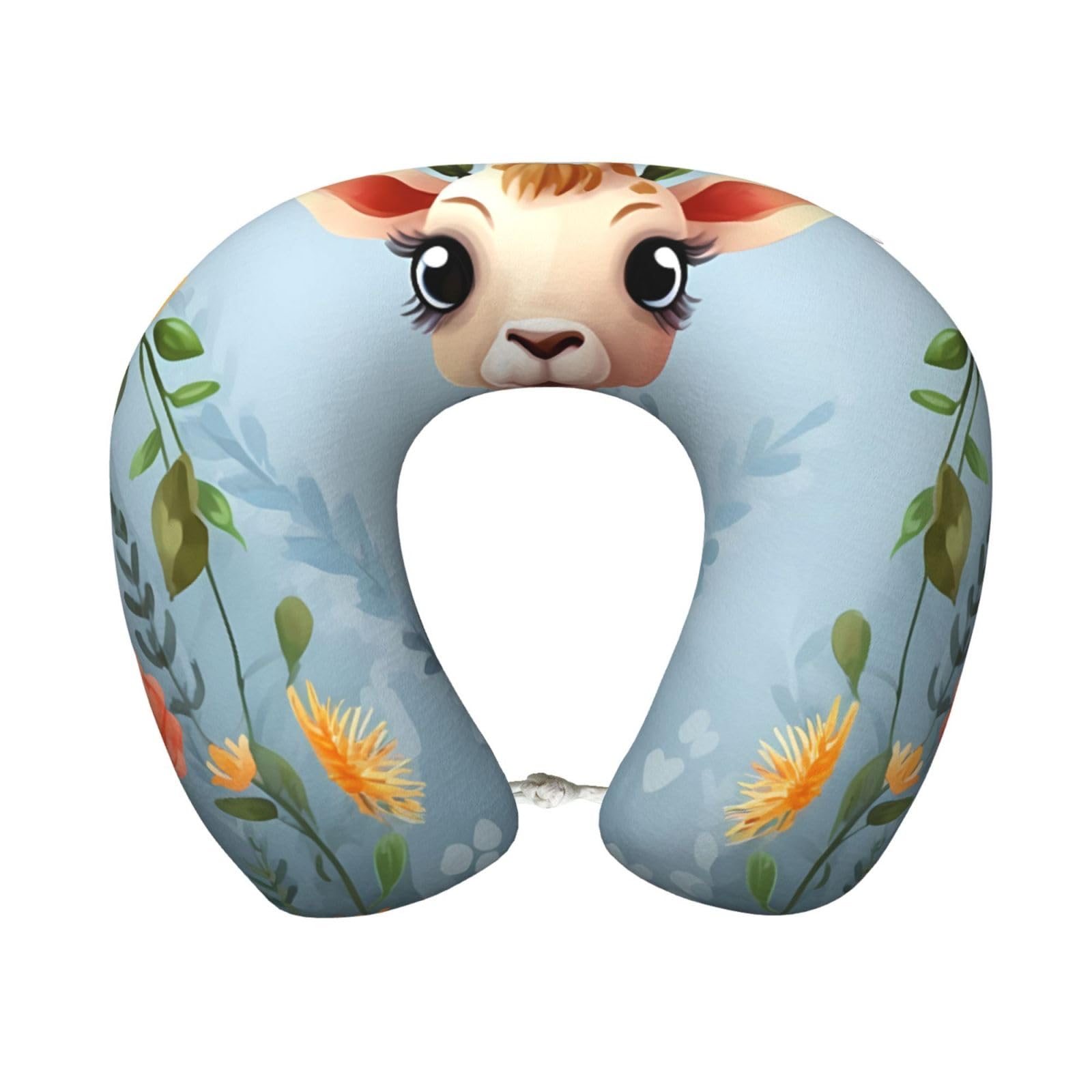 peiyeety Cute Giraffe Flowers Travel Pillow Memory Foam - Comfortable U Shape Neck Pillows for Sleeping, Neck and Head Support Portable Airplane Pillow Adjustable Flight Pillow, Washable Cover