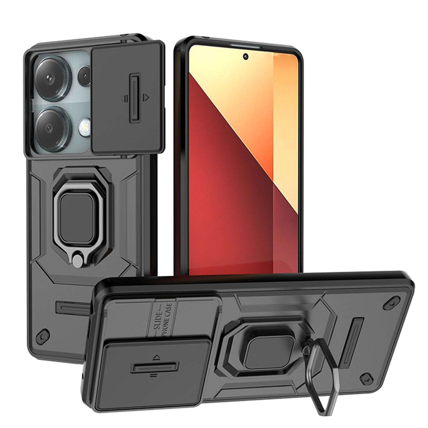 BORYA Funda para Xiaomi Redmi 15C 4G/5G, Antigolpes Suave Silicona TPU+PC Carcasa, Anticaída Grado Militar Estuche. Caso con Metal Soporte, Cubierta Deslizante Cámara. Negro BORYA Funda para Xiaomi Redmi 15C 4G/5G, Antigolpes Suave Silicona TPU+PC Carcasa, Anticaída Grado Militar Estuche. Caso con Metal Soporte, Cubierta Deslizante Cámara. Negro