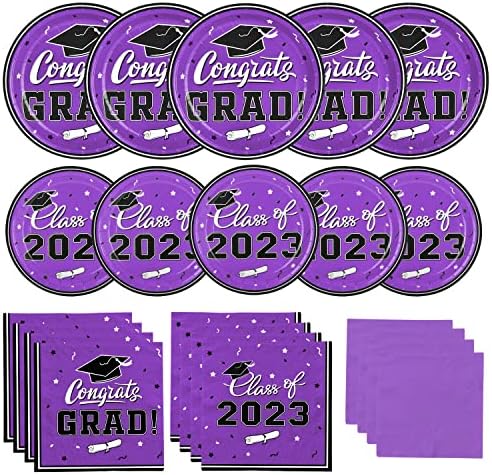 Gatherfun Graduation Party Plates and Napkins 2023 Graduation Party Supplies Purple Disposable Paper Plates Luncheon Napkins Cocktail Napkins for Congrats Grad Party Decorations, Serve 50