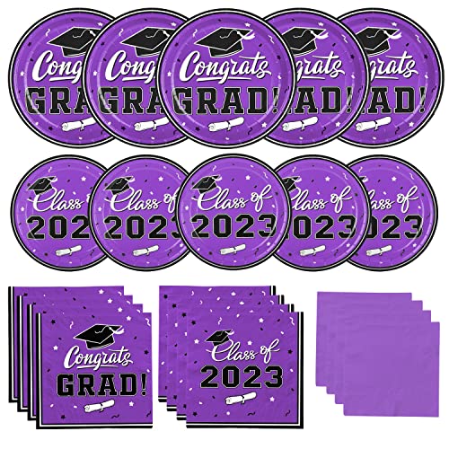 Gatherfun Graduation Party Plates And Napkins 2023 Graduation Party Supplies Purple Disposable Paper Plates Luncheon Napkins Cocktail Napkins For Congrats Grad Party Decorations, Serve 50 #TOP5