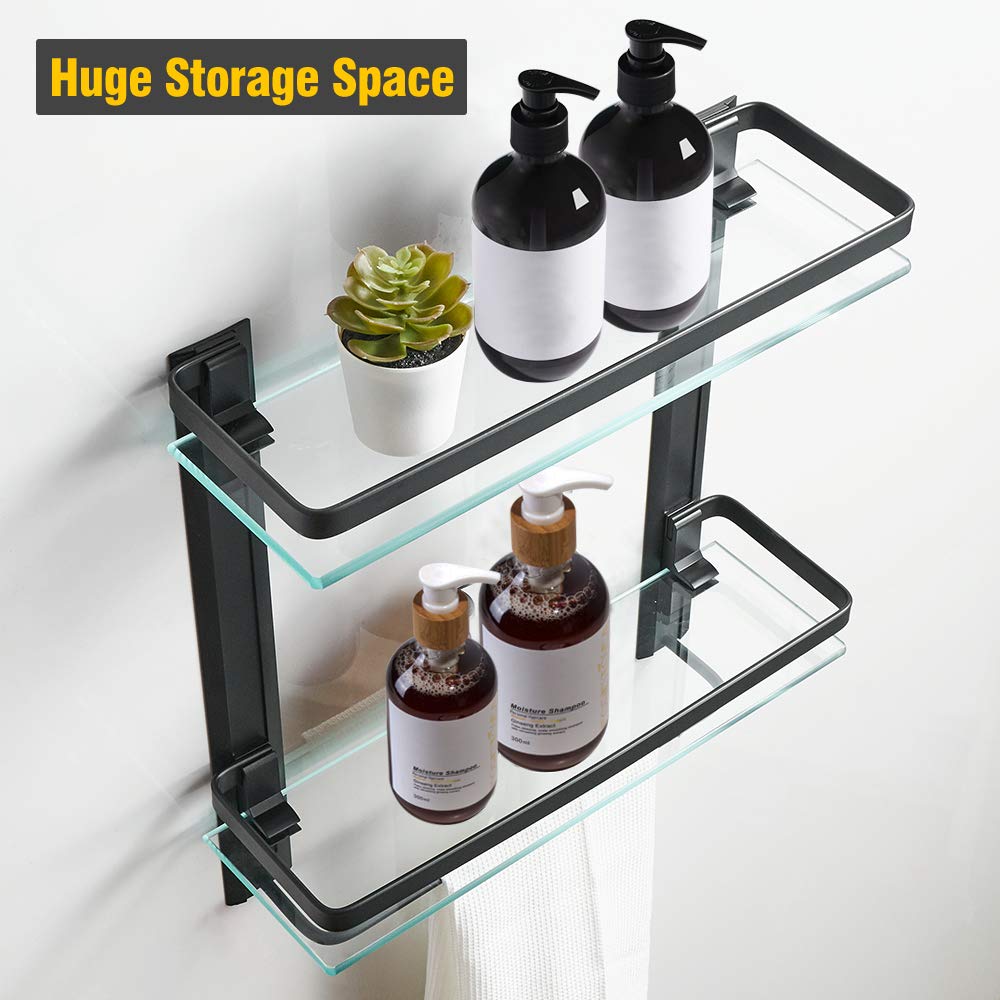 Buy Hoimpro Bathroom Lavatory Glass Shower Shelf, Tempered Glass 2 Tier ...