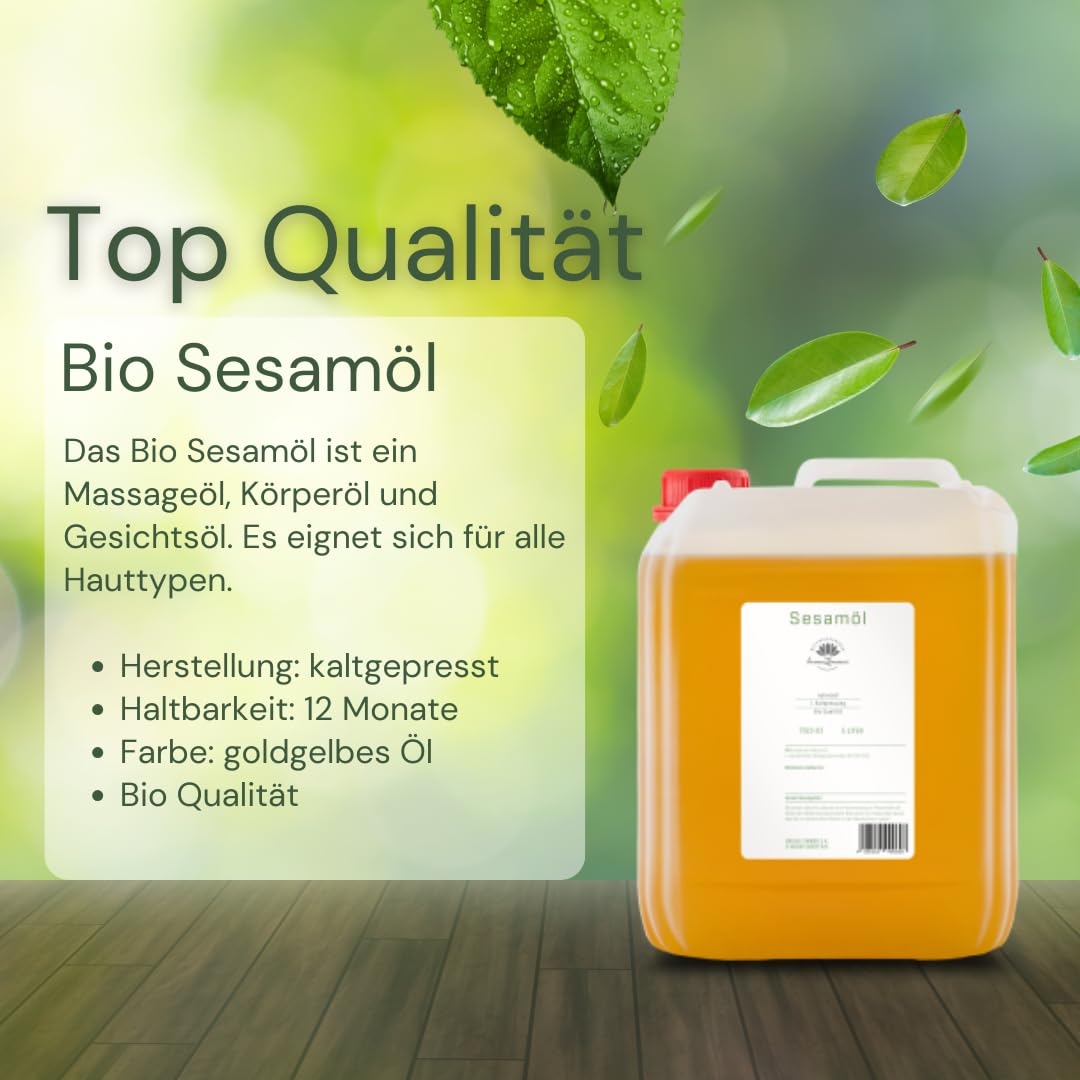 Bio Sesamöl 1. Kaltpressung - Massageöl und Basisöl (5 Liter)