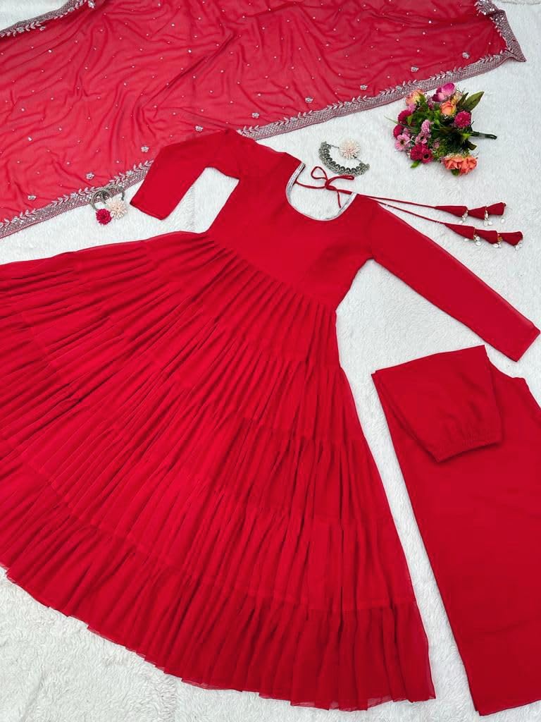 Fashion Basket Georgette Anarkali Kurta For Women Red