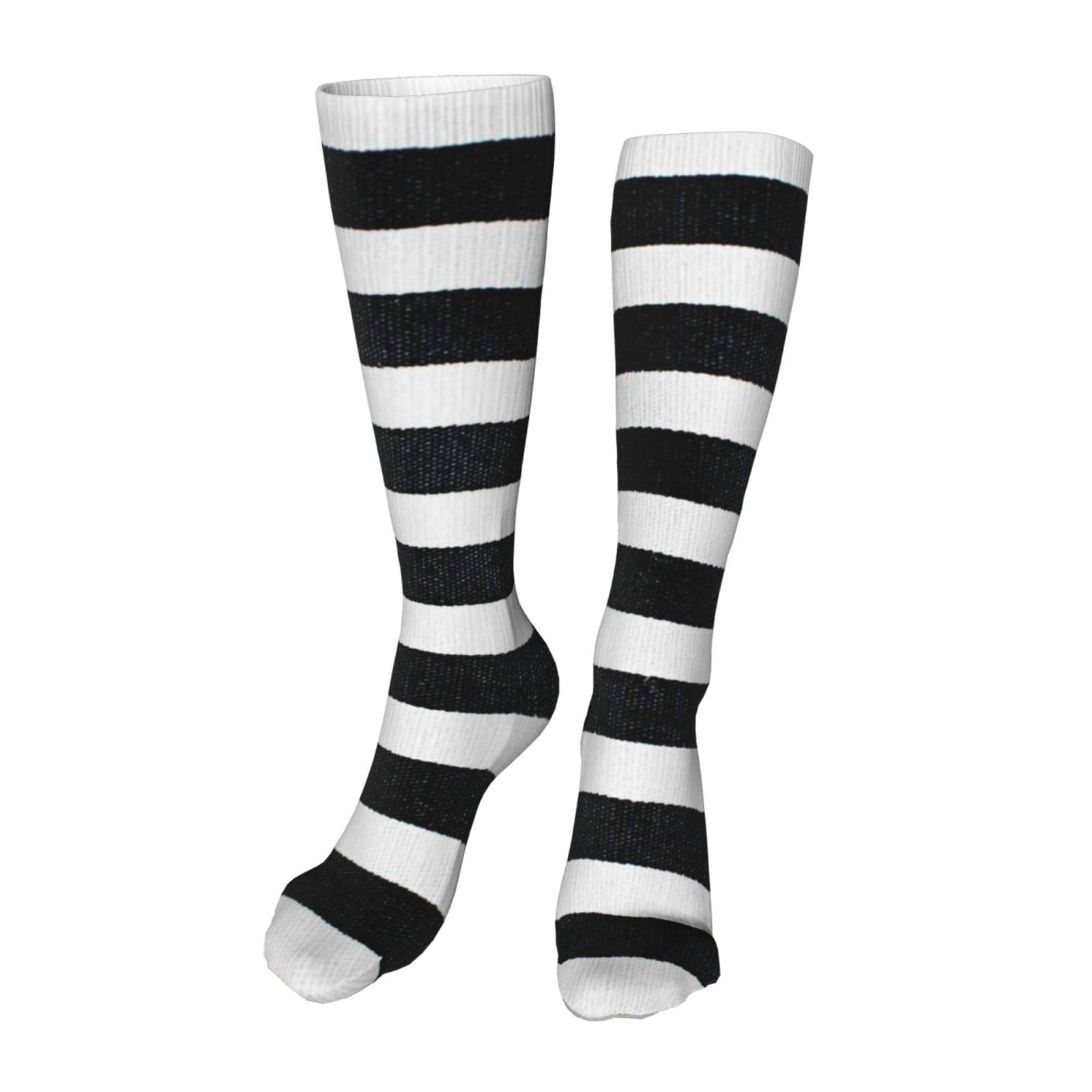 Melbrakin Unisex Black And White Stripes Knee High Socks Long Cosplay Casual Socks For Womens