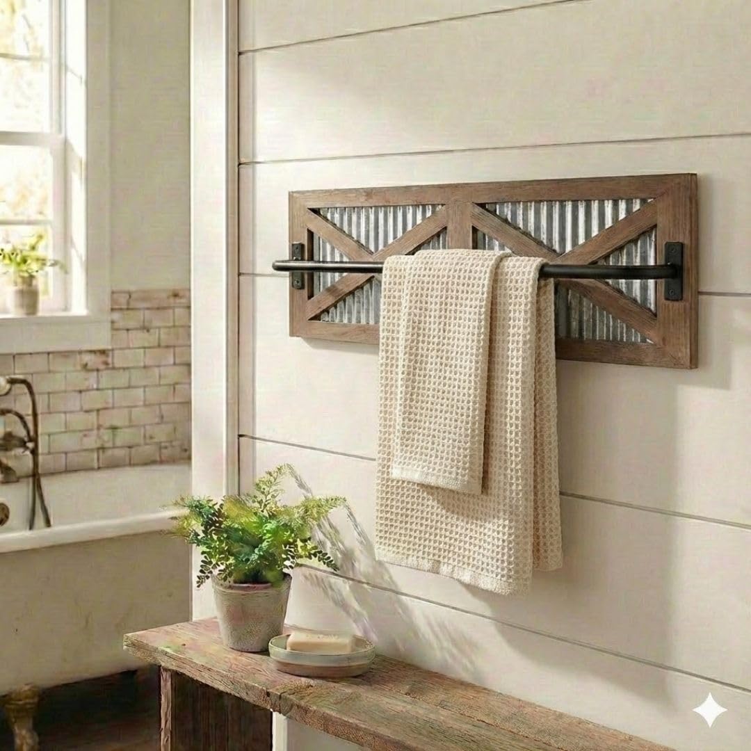 Autumn Alley Toallero rústico de Granja – Toallero de Madera – Soporte para Toallas de Granja para baño rústico y decoración de Estilo de Cocina de Granja – Montaje en Pared de 24 Pulgadas, marrón
