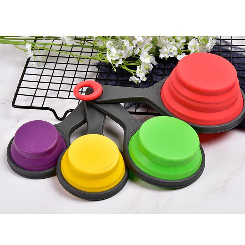 2 Paquetes Juego de Tazas Medidoras Colapsables Set de Cucharas Medidoras Kit de Cocina Silicona para Medición de Líquidos Y Sólidos Grabado Antidesga, 2 Piezas