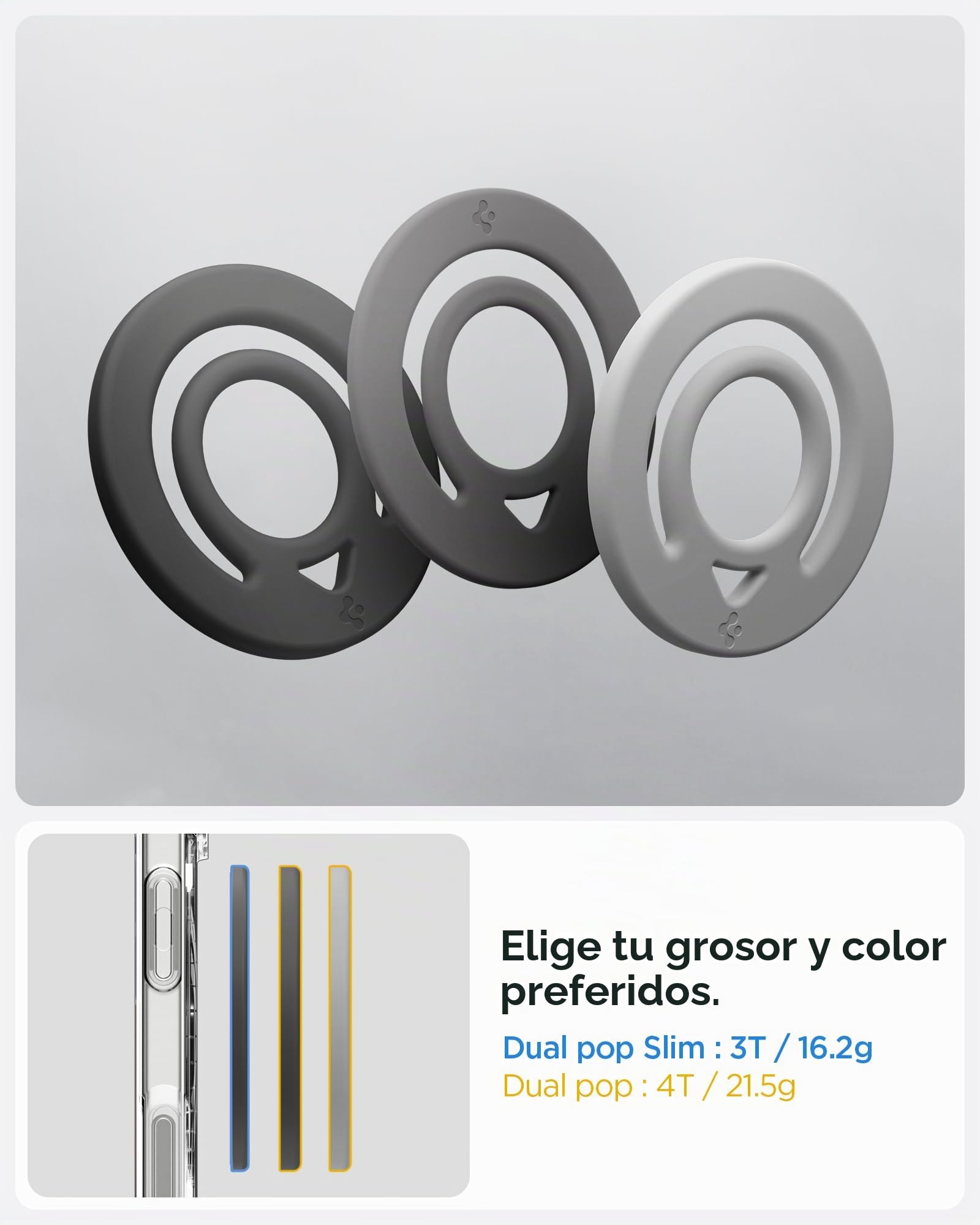 Spigen Dual Pop MagFit Slim Anillo Magnético Compatible con Accesorio MagSafe, iPhone 17 17e 16 15 14 13 12 y Fundas MagSafe para Pixel 10 XL Fold y Samsung Galaxy S26 Ultra - Gris Mármol