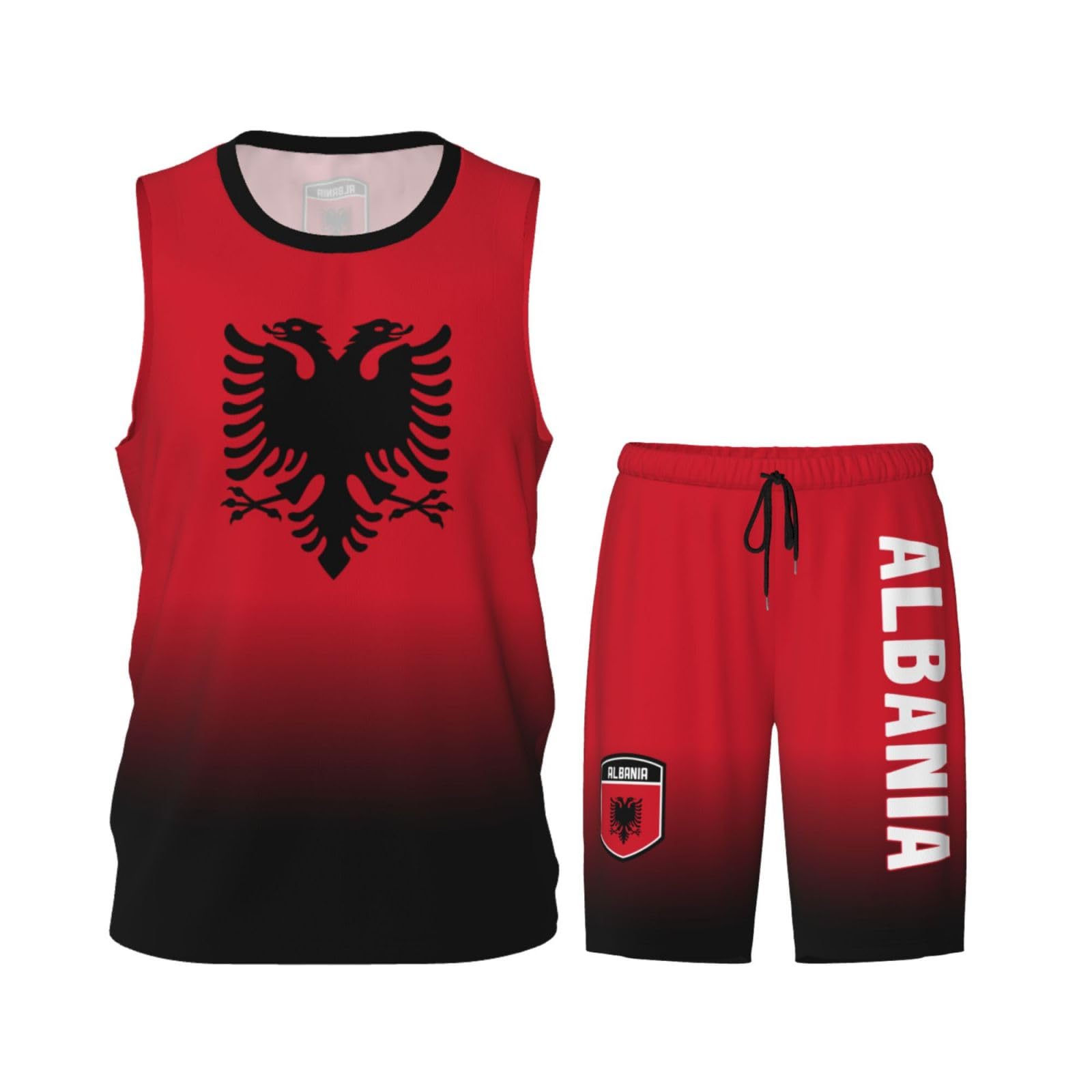 DABOYOZHZH Albania Flag Basketball Uniform Suit for Men Team Training Athletic Gradient Jersey
