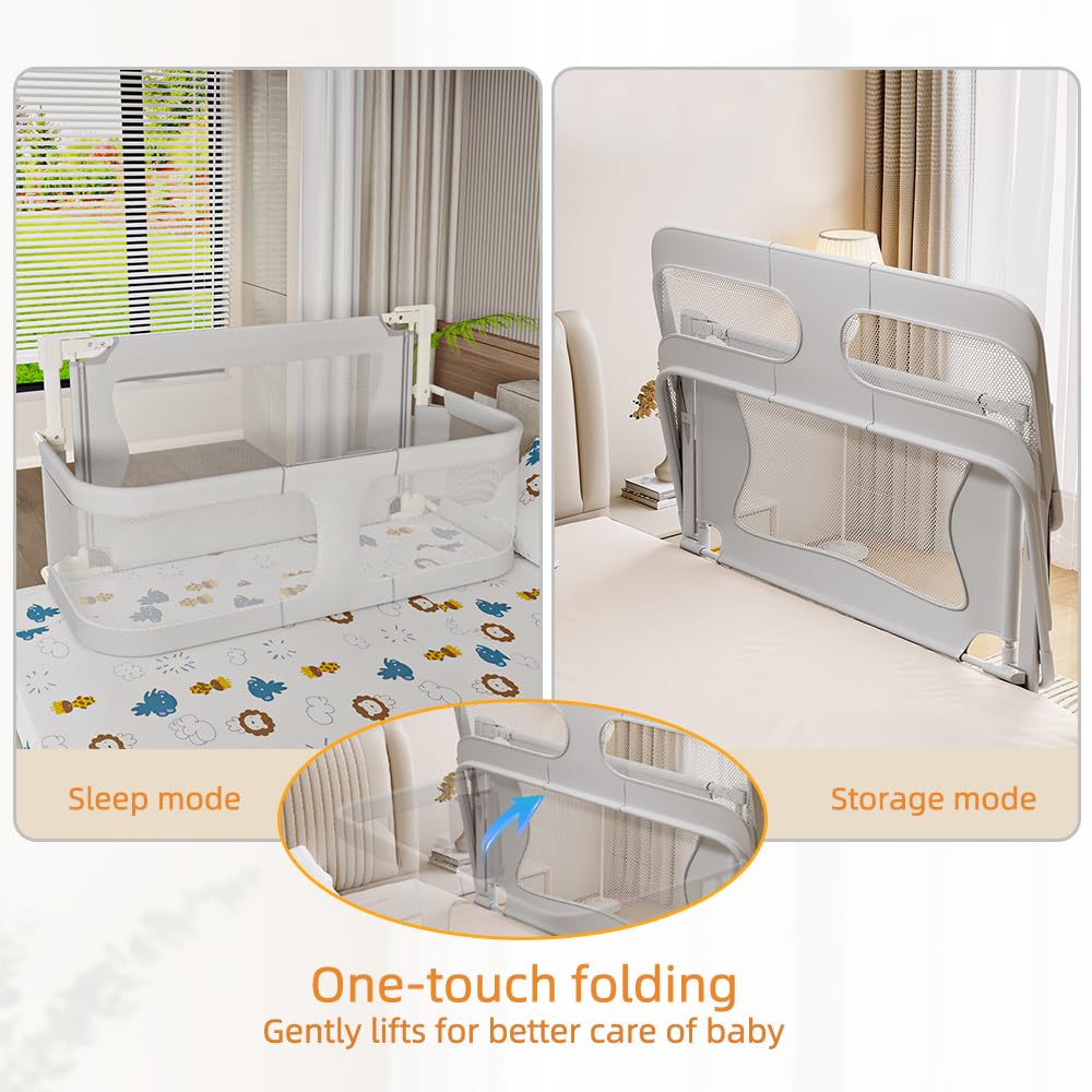 OHMG Barrera de cama, barrera de seguridad infantil, portátil, protección de seguridad plegable, barra de cama anticaída, extraíble, protector de cuerpo, cama Cododo ajustable en altura, con