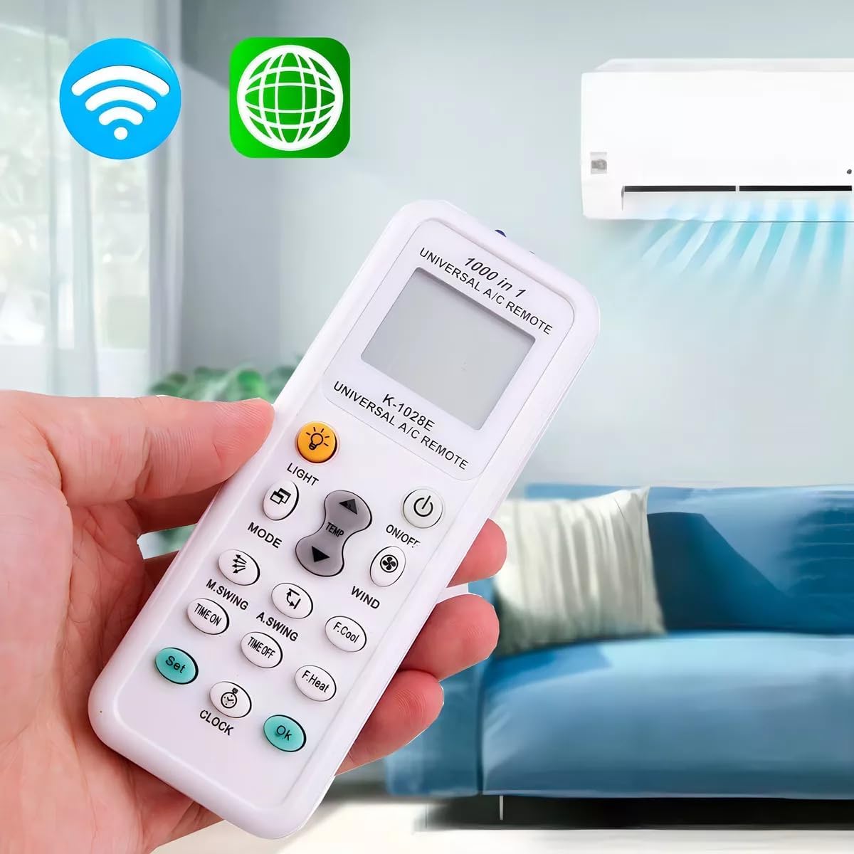 Controle Remoto Universal para Ar-Condicionado – Compatível com Todas as Marcas e Modelos, Tela LCD, Fácil de Programar, Funções Completas