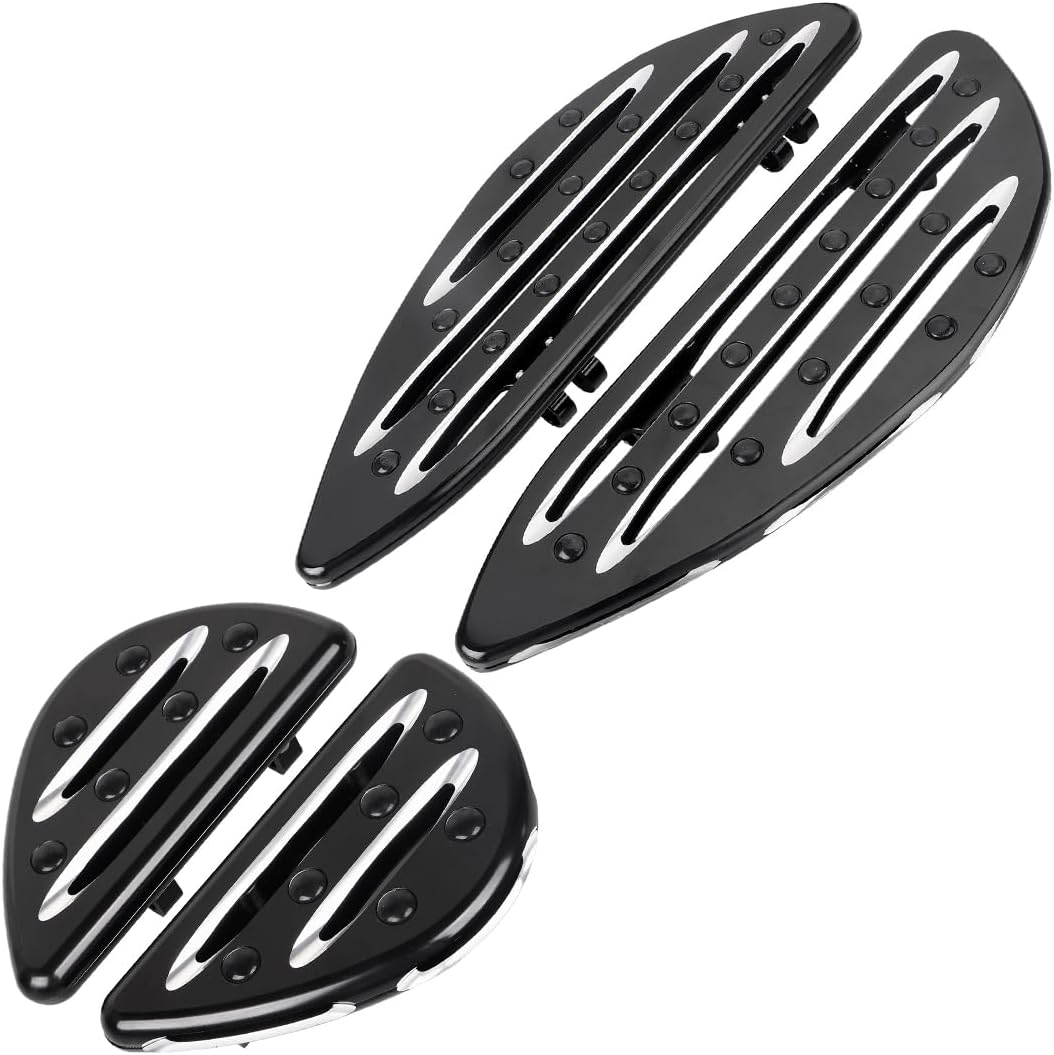 Black Aluminum Front Driver Stretched Floorboard & Rear Passenger Floor Boards Footboard for Harley Touring Electra Glide Road King Street Glide FLHX