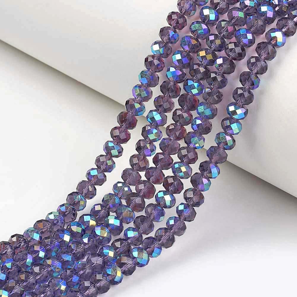 Cheriswelry 10 Strands Faceted Rondelle Glass Beads Transparent Rainbow Plated 4x3mm Spacers Beads Crystal for Jewellery Bracelet Necklace Making, Indigo