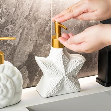 Ceramic Liquid Soap Dispenser with Pump,Pump Bottle Dispenser, Refillable Hand Wash Liquid Lotion Jar Dispenser for Bathroom, Countertop, Kitchen (C)