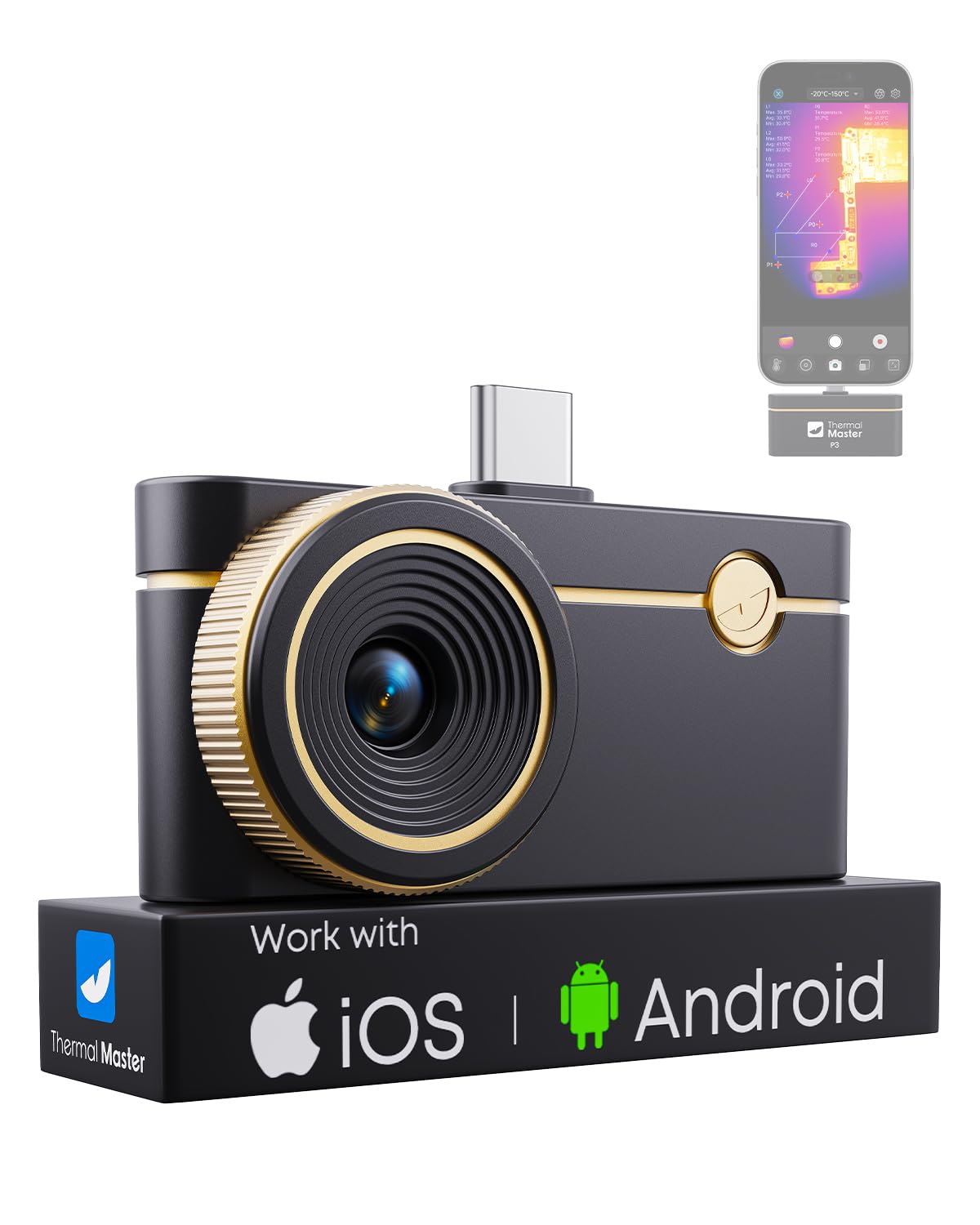 P3 Termocamera Infrarossi per iPhone Android e PC | 512x384 X³ Super IR Resolution | Obiettivo Macro 8mm | Rilevamento PCB 1mA | Da -20°C a 600°C | Strumento per HVAC ed Elettronica