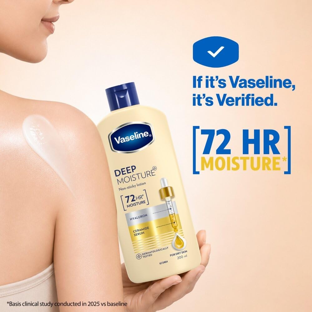 Vaseline Deep Moisture Body Lotion with Ceramide Hyaluron Moisture Fillers | 10X More for Cushion Soft Glowing Skin | For Dry | Lightweight Non-Sticky Formula | 200ml 2