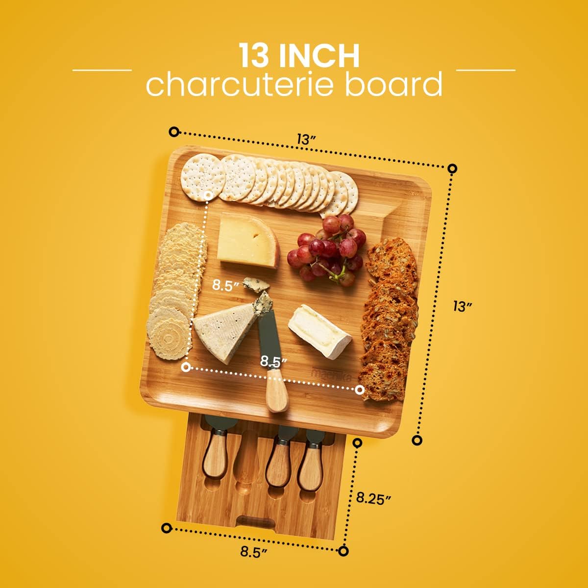 Flаѕh Dеаlѕ - 60% оƒƒ Machika Bamboo Cheese Board Set with Slide Out Drawer and Stainless Steel Knives Perfect Birthdays, Housewarming Parties, Family Reunions & Wedding Gifts